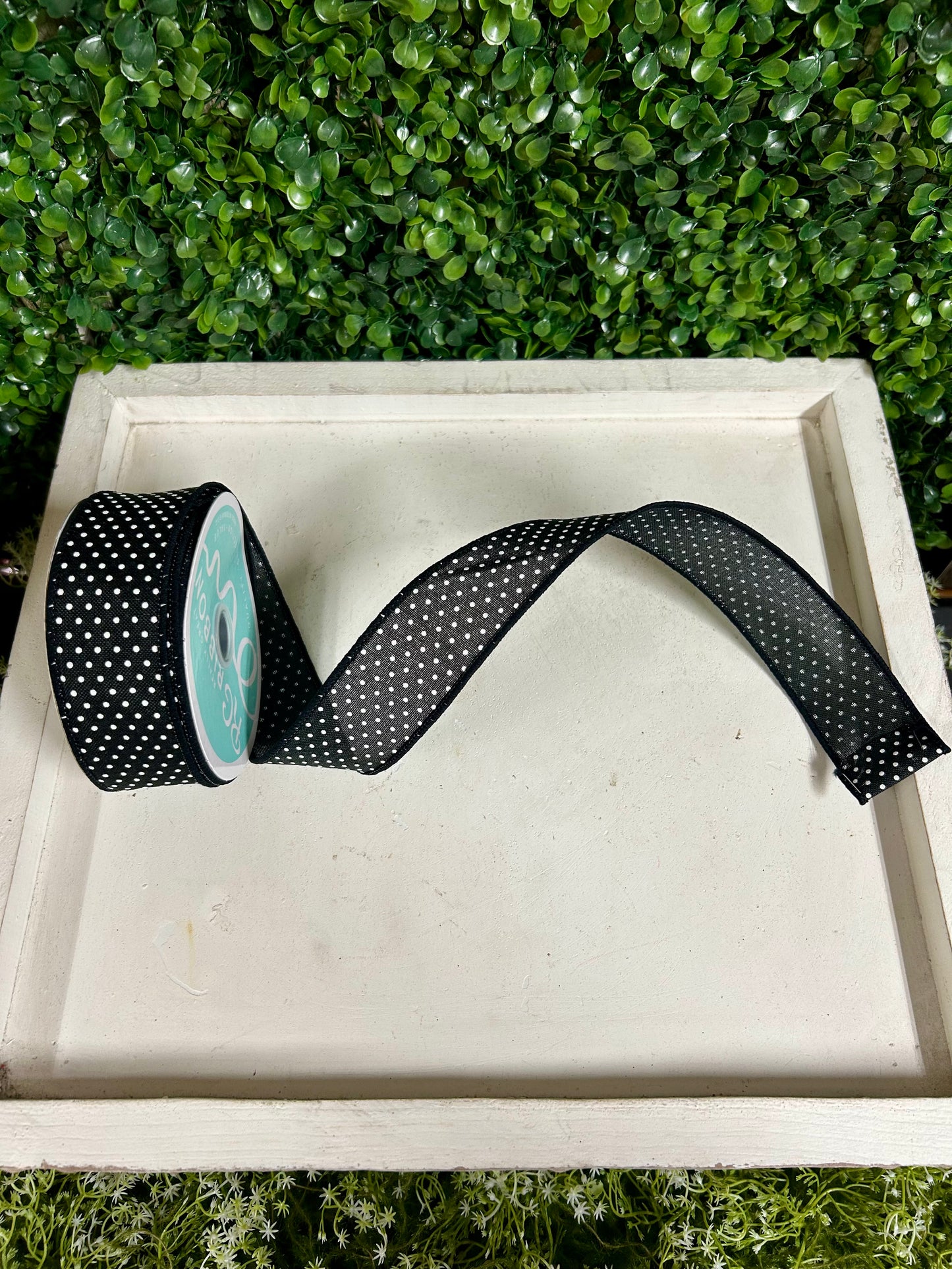 1.5 Inch By 10 Yard Black And White Raised Swiss Dots On Royal Ribbon