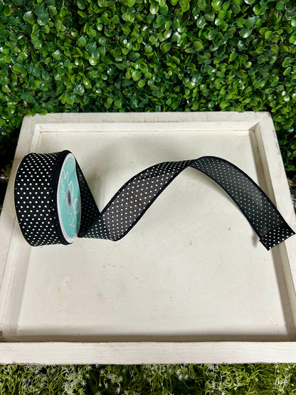 1.5 Inch By 10 Yard Black And White Raised Swiss Dots On Royal Ribbon