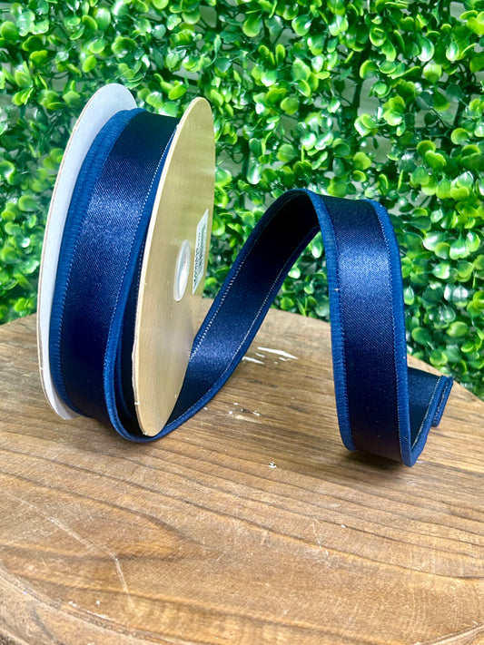 7/8 Inch By 10 Yard Navy Blue Satin Fused Ribbon