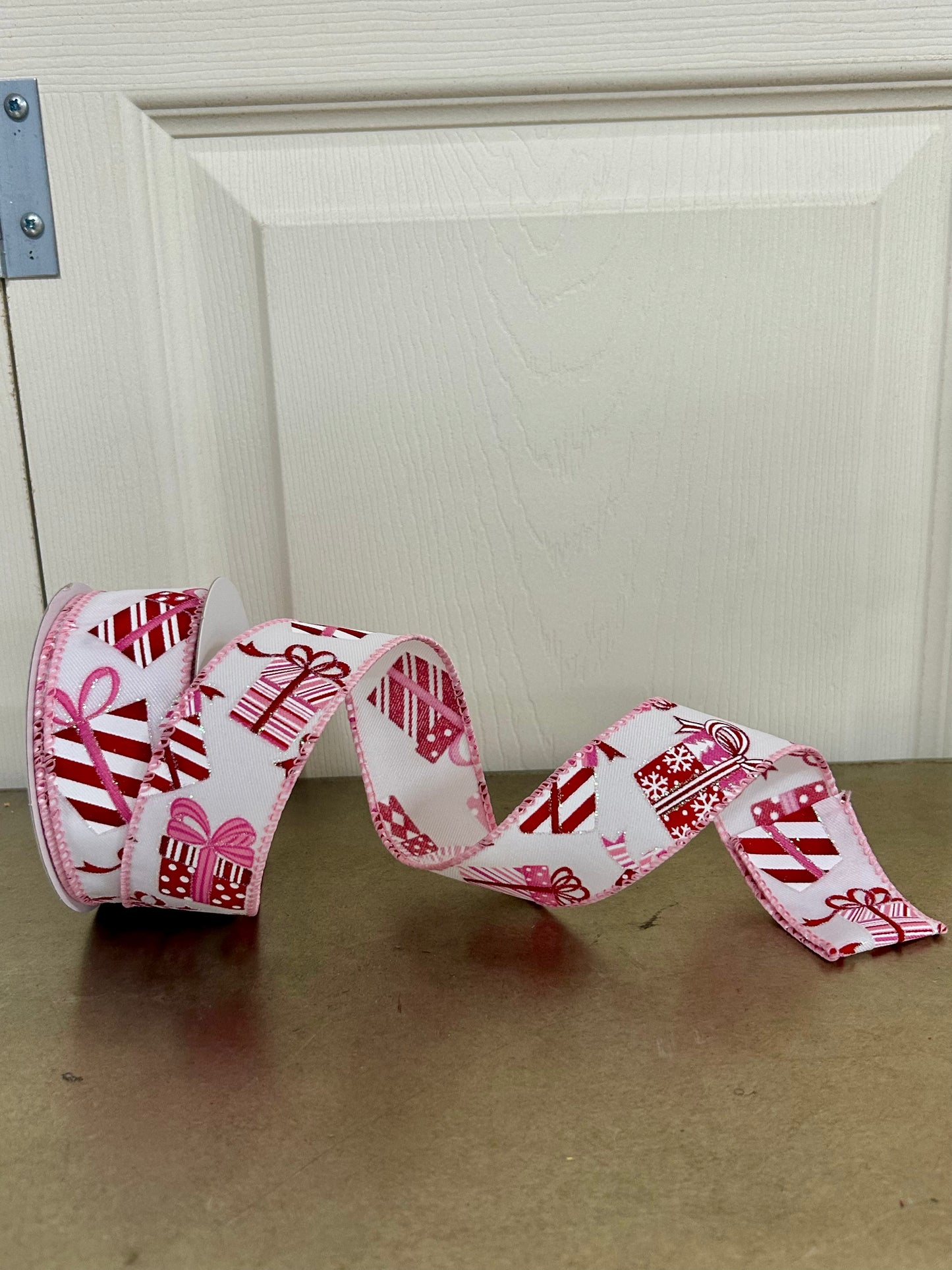 1.5 Inch By 10 Yard Red And Pink Wrapped Gifts On White Background Ribbon
