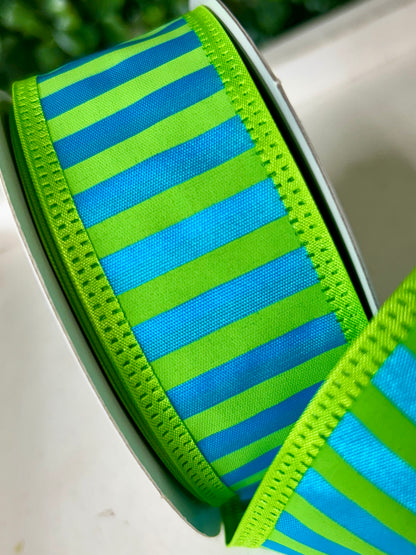 1.5 Inch By 10 Yard Lime Green And Turquoise Stripe Ribbon