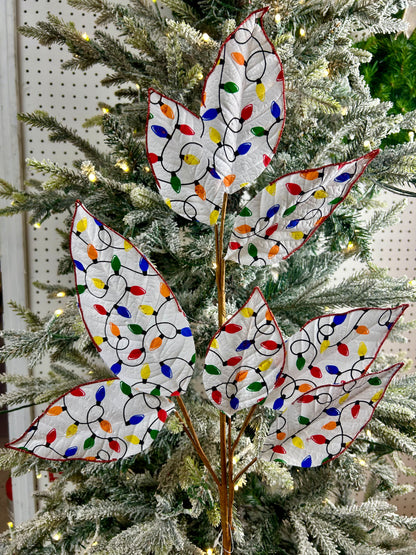 27 Inch Glitter Christmas Lights Magnolia Leaf Spray