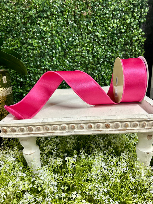 2.5 Inch By 10 Yard Hot Pink Satin Fused Ribbon
