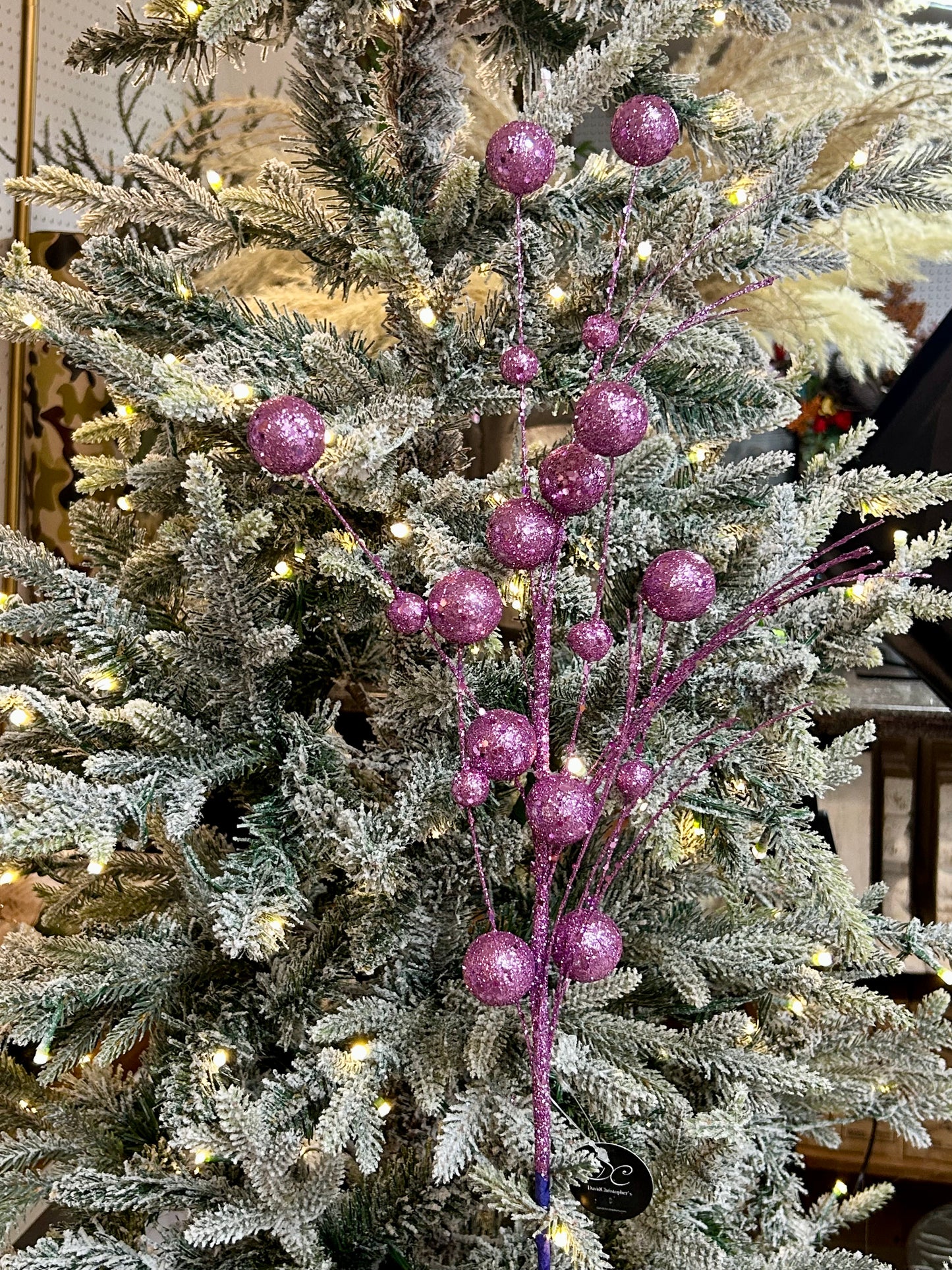 27 Inch Purple Mixed Size Glittered Ball Spray