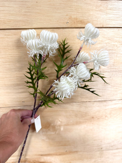 23 Inch Cream Thistle Leaf Spray