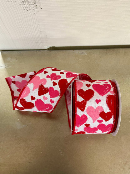 2.5 Inch By 10 Yard Hand Drawn Hearts Ribbon