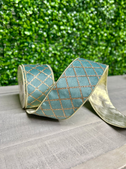 David Christopher's 2.5 Inch By 10 Yard Soft Robins Egg Champagne Glitter Diamond Ribbon
