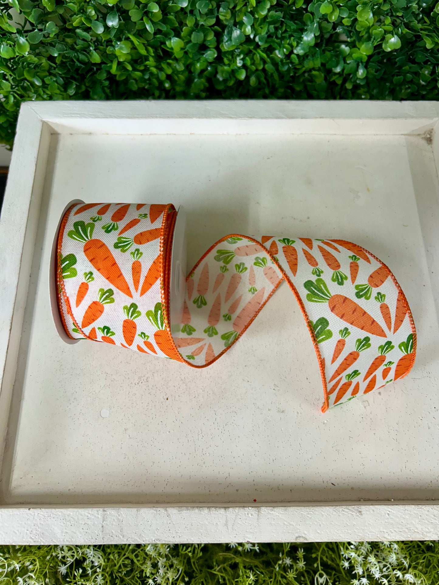 2.5 Inch By 10 Yard Ivory Linen With Carrots Ribbon