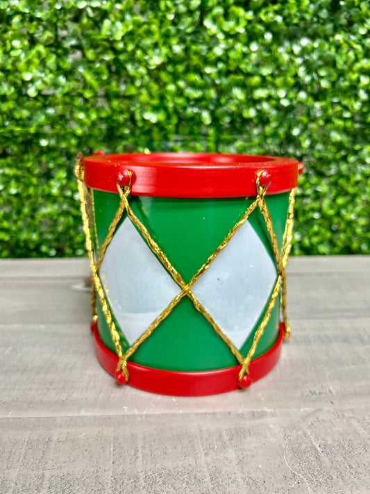 6 Inch Red Green And White Drum Ornament