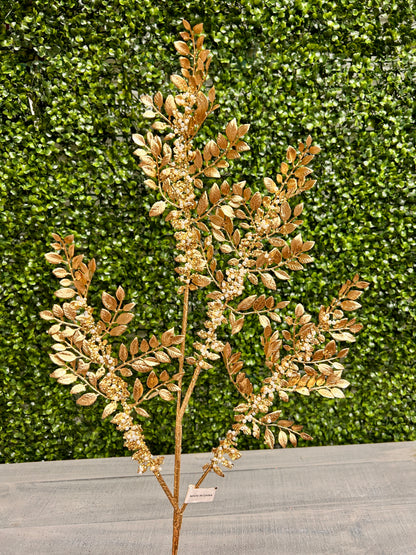 33 Inch Gold Fern And Pearl Metallic Spray