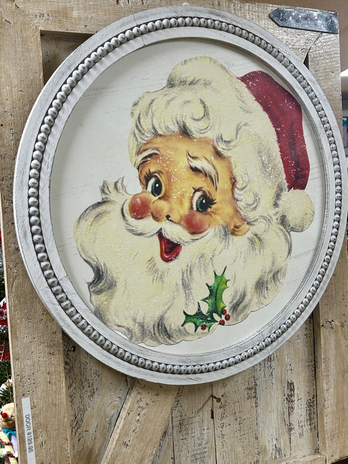 25 Inch Santa Face Art With Beaded Frame