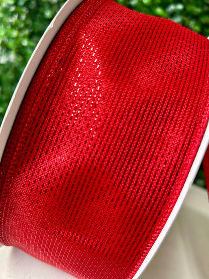 2.5 Inch By 50 Yard Red Woven Metallic Thread Ribbon