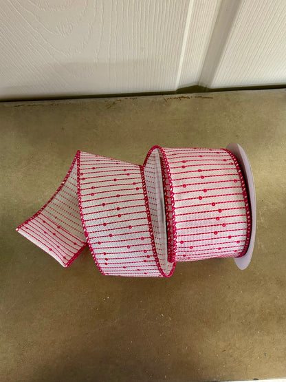 2.5 Inch By 10 Yard White Iridescent Fuchsia Woven Sequin Stripe Ribbon