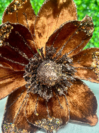 17 Inch Sequined Bronze Magnolia Stem