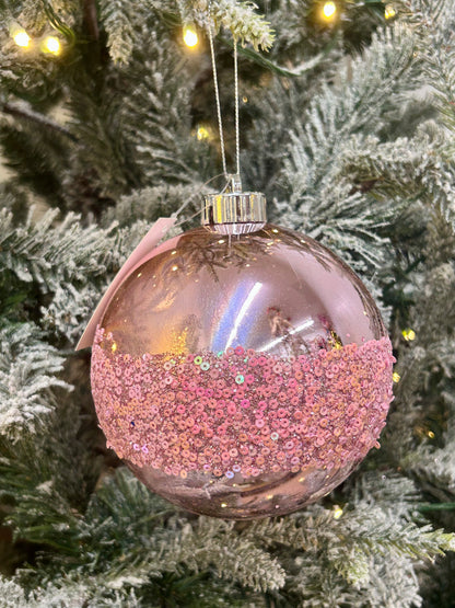 5 Inch Pink Sequin Ball Ornament