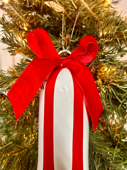 10.5 Inch Red And White Metal Bell Ornament With Bow