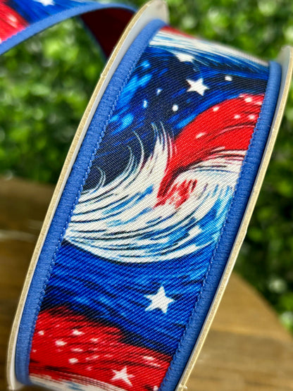 1.5 Inch By 10 Yard Patriotic Cosmic Stars Fused Ribbon