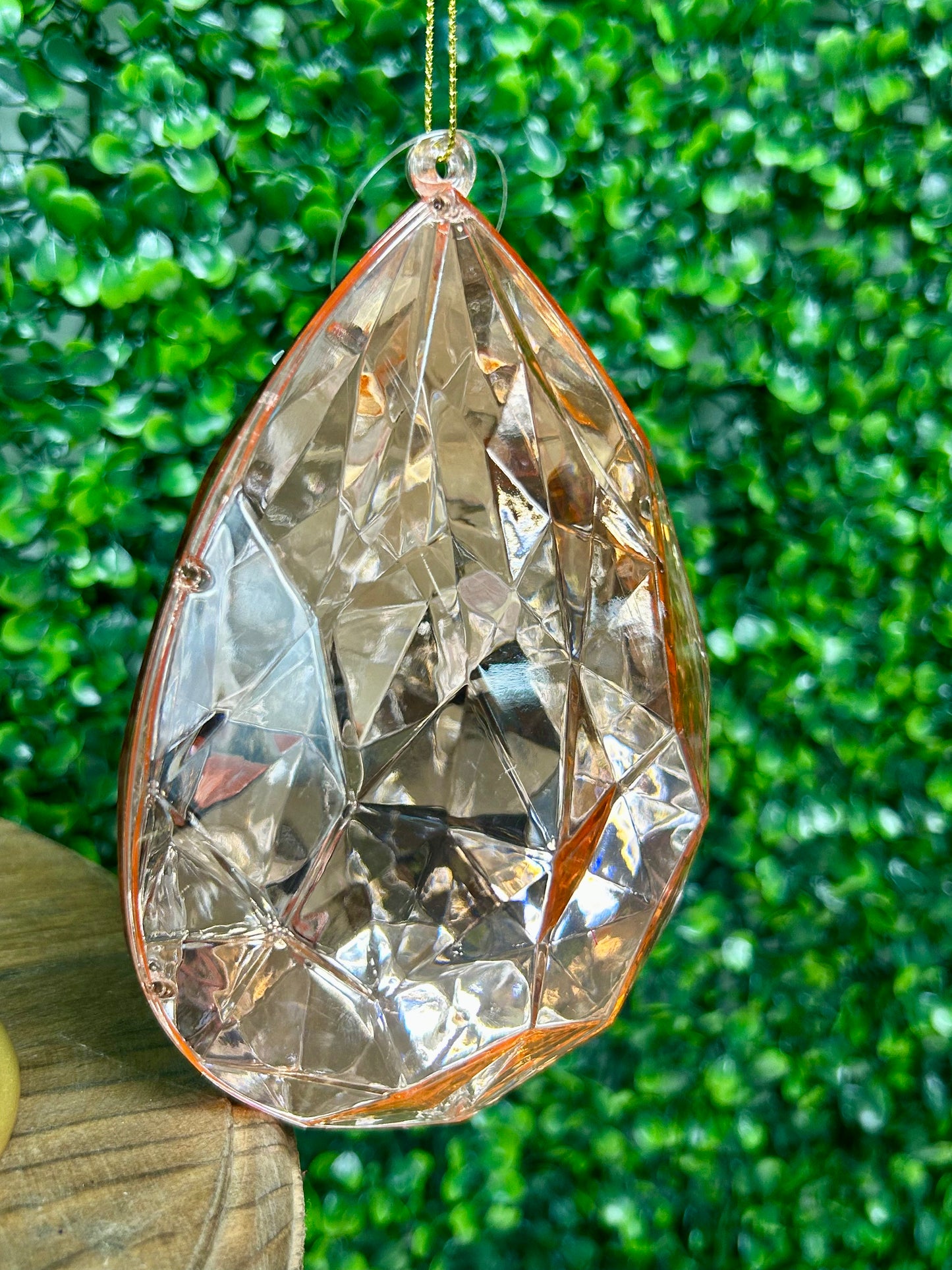 6 Inch Rose Gold Acrylic Rain Drop Diamond Ornament