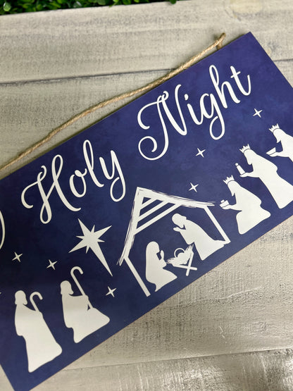 12.5 Inch Navy Blue O Holy Night Wood Sign