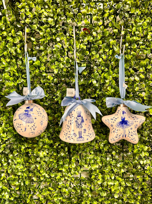 Blue Chinoserie Porcelain Suite Ornaments 3 Assorted