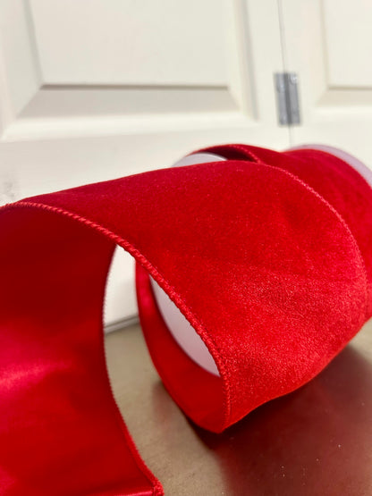 4 Inch By 10 Yard Red Deluxe Velvet With Satin Backing