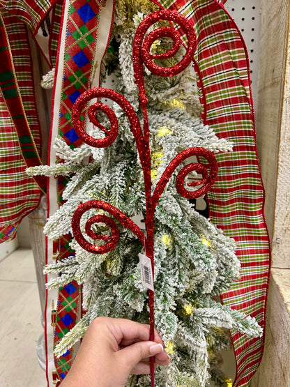 21 Inch Red Glitter Tubing Curly Spray