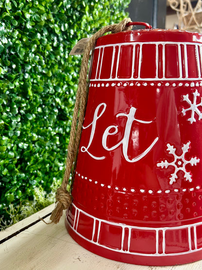 9.75 Inch Red Let It Snow Metal Hanging Bell