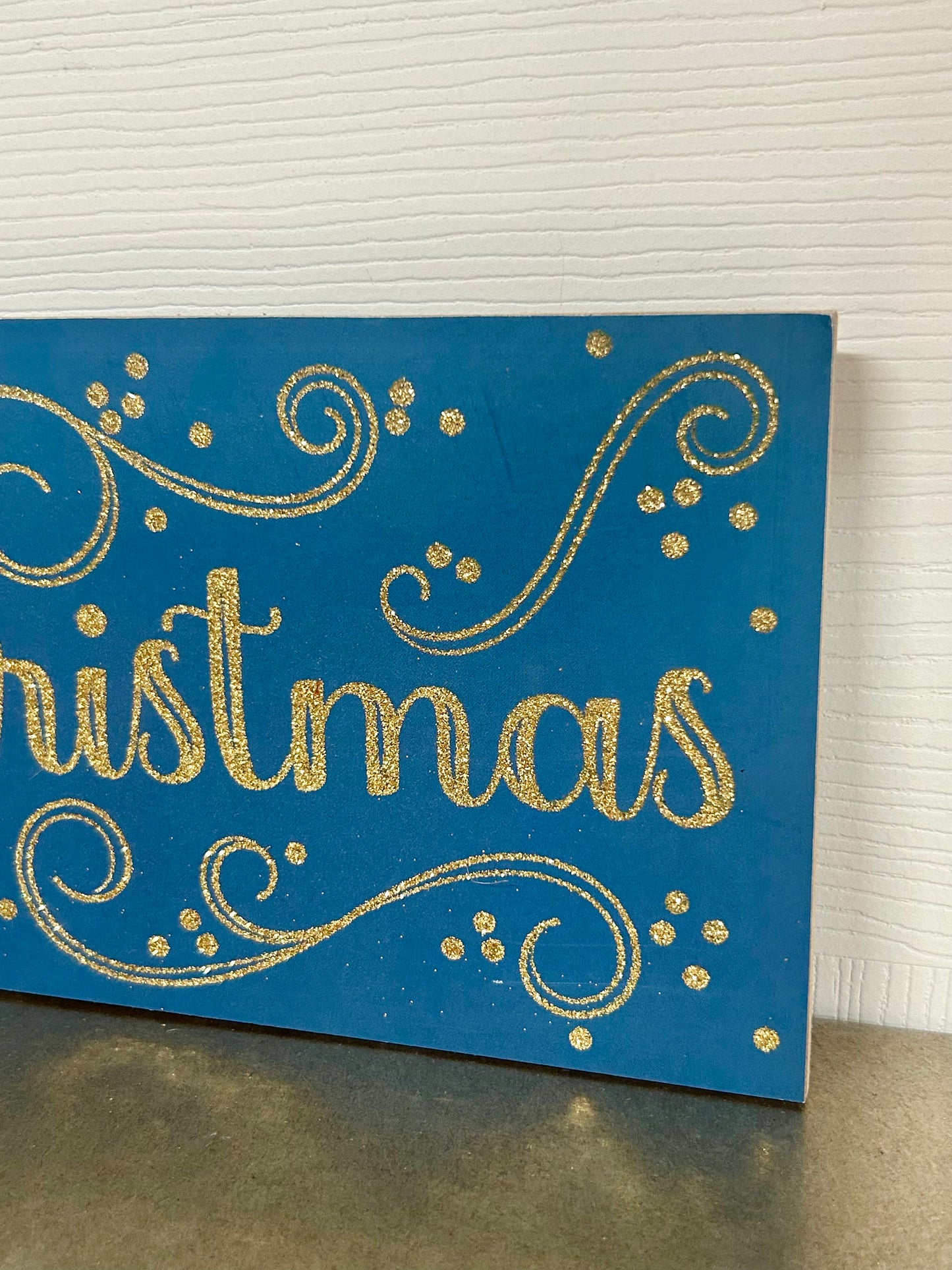 Merry Christmas Teal And Gold Swirls Sign