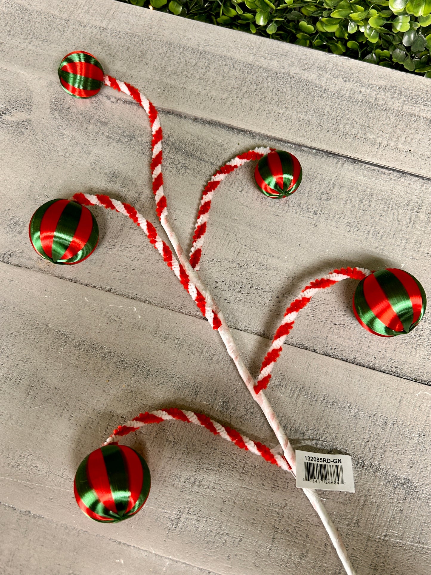 19 Inch Red With Green Ball Ornament Spray