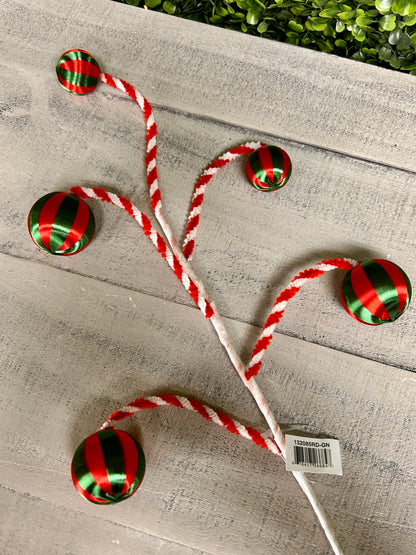 19 Inch Red With Green Ball Ornament Spray