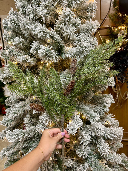 28 Inch Green Glitter Pine And Pinecone Spray