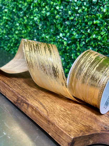 2.5 Inch By 10 Yard Champagne And Gold Metallic Streak Ribbon