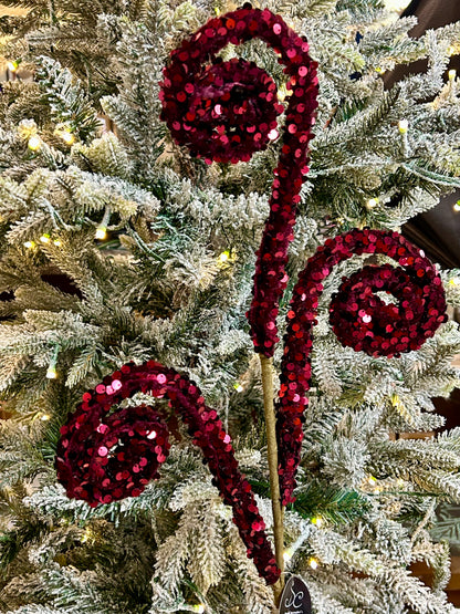 29 Inch Burgundy Velvet Sequin Curl Spray