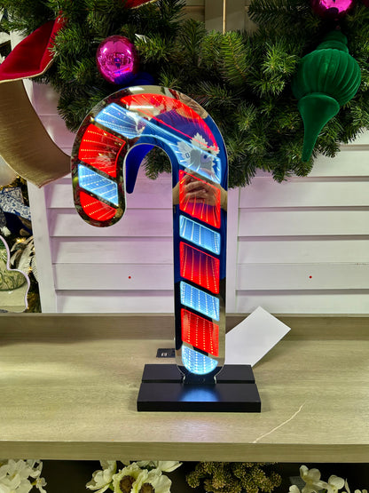 21.5 Inch Electric Infinity Lighted Candy And Candy Cane With Wood Base Two Styles
