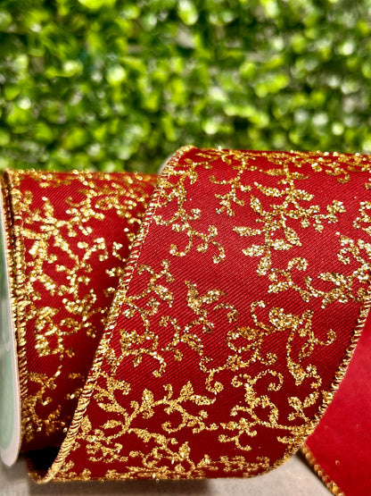 2.5 Inch By 10 Yard Wine And Gold Ribbon