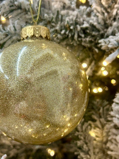 4 Inch Gold Lacquer Look Glitter Ball Ornament