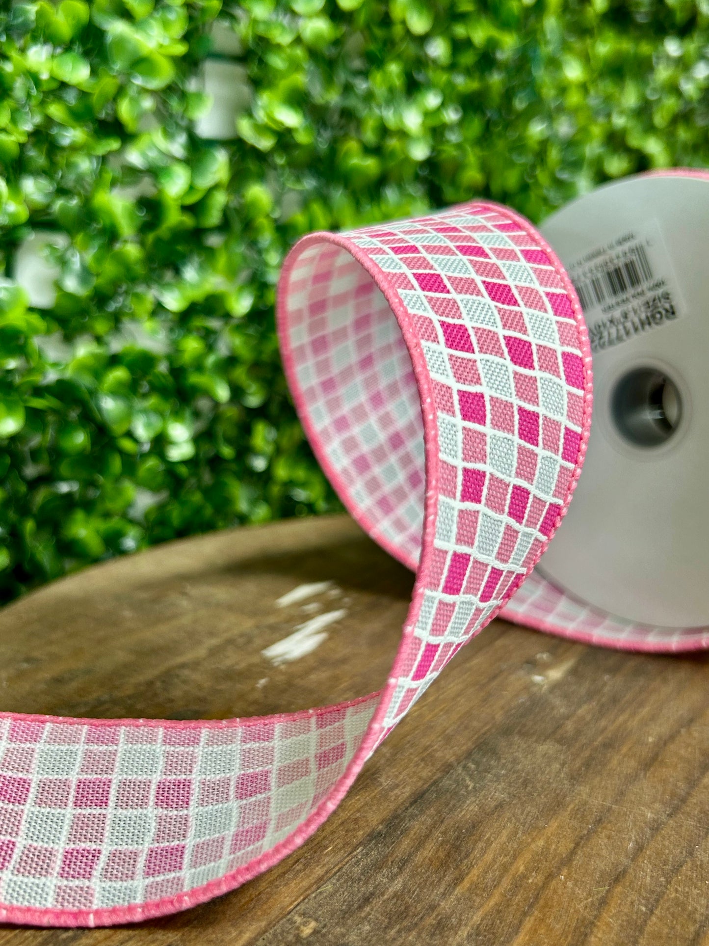 1.5 Inch By 10 Yard Pink And White Small Check Ribbon