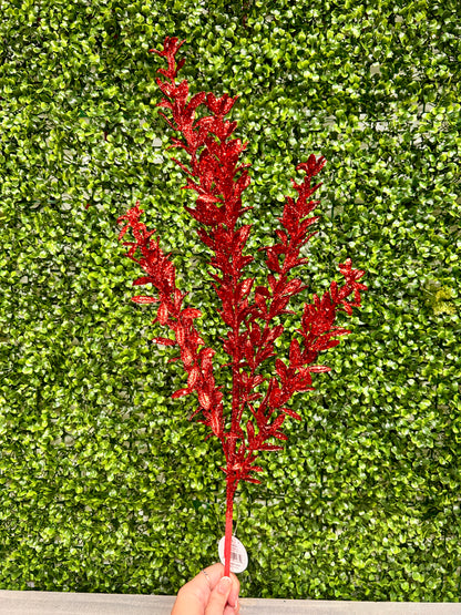 28.5 Inch Red Glittered Rosemary Spray