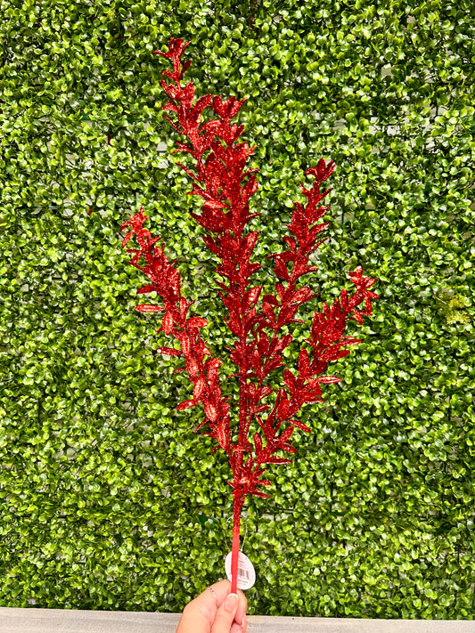 28.5 Inch Red Glittered Rosemary Spray