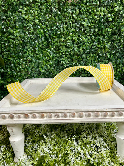 1.5 Inch By 10 Yard Yellow And White Gingham Check Ribbon