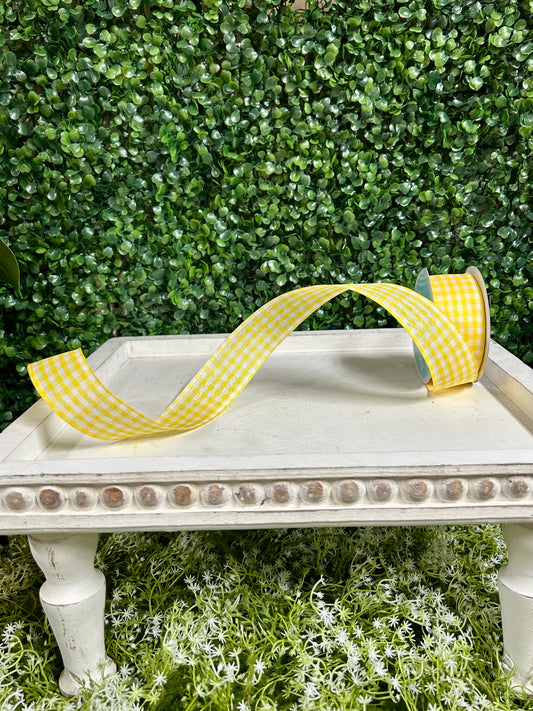 1.5 Inch By 10 Yard Yellow And White Gingham Check Ribbon