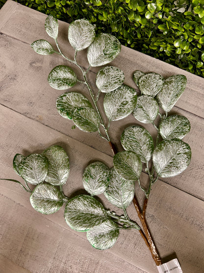 24 Inch Light Blue Eucalyptus Leaf Spray With Frost