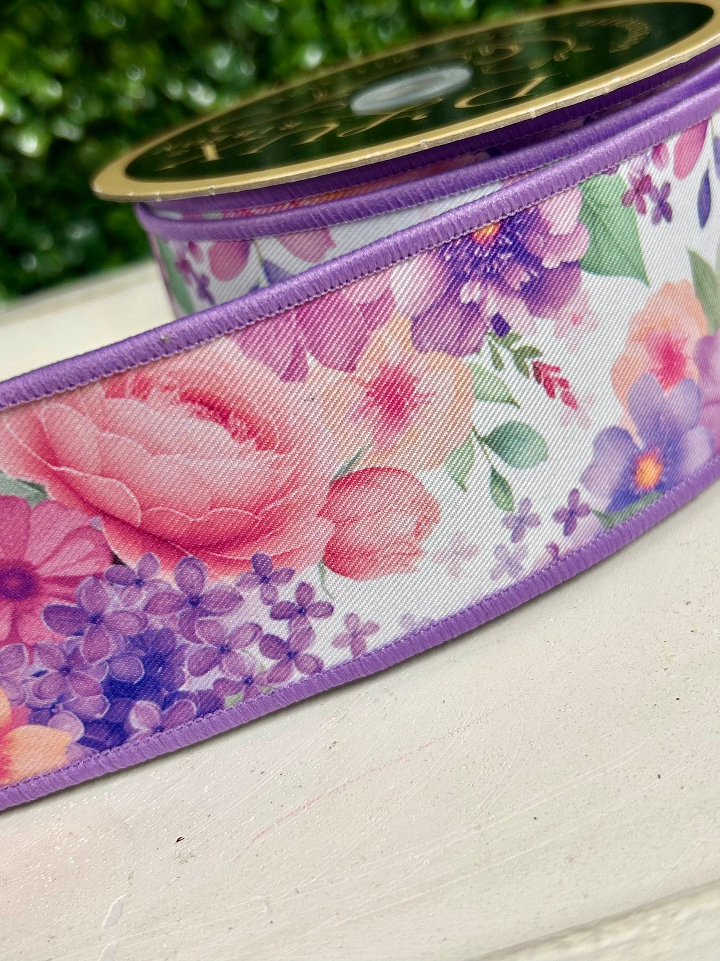 2.5 Inch By 10 Yard Watercolor Florals Ribbon