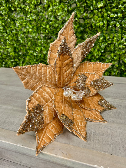 22 Inch Taupe Glitter Sequin Poinsettia