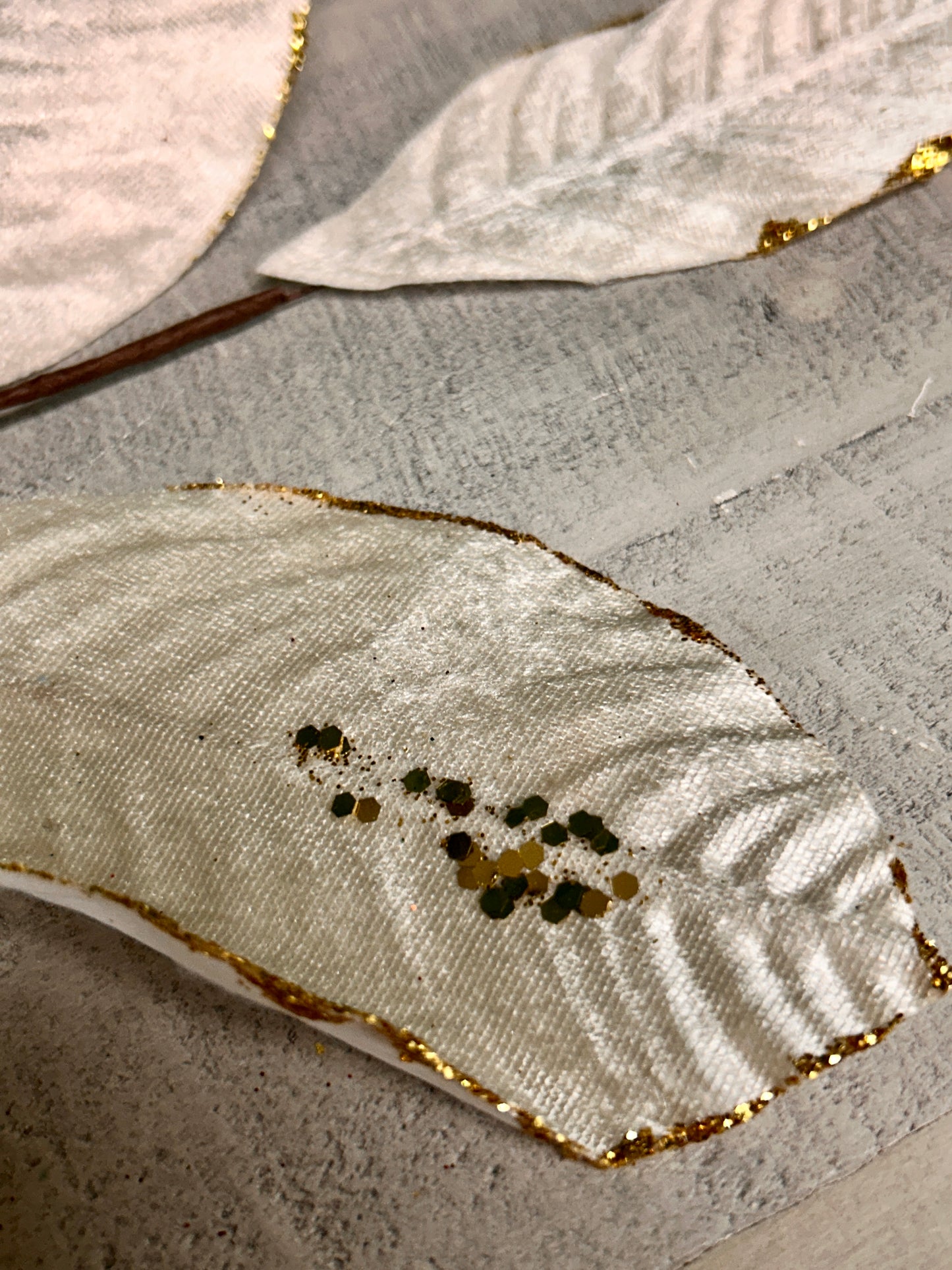 26 Inch Cream And Gold Velvet Sequin Magnolia Leaf Spray