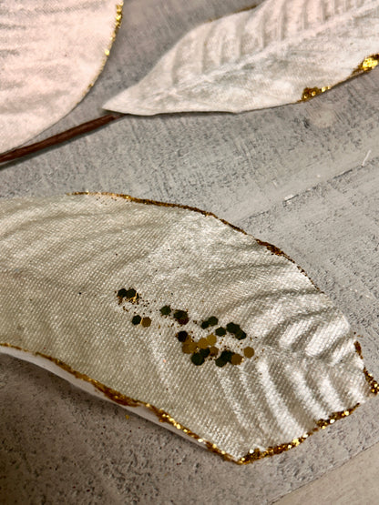 26 Inch Cream And Gold Velvet Sequin Magnolia Leaf Spray