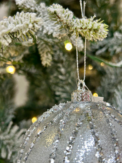 4 Inch Silver Glitter Ball Ornament
