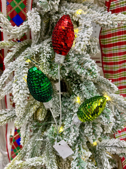 11 Inch Red Emerald Green And Lime Green Styrofoam Sequin Light Bulb Pick