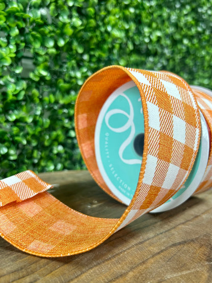 2.5 Inch By 10 Yard Orange And White Striped Check On Royal Ribbon