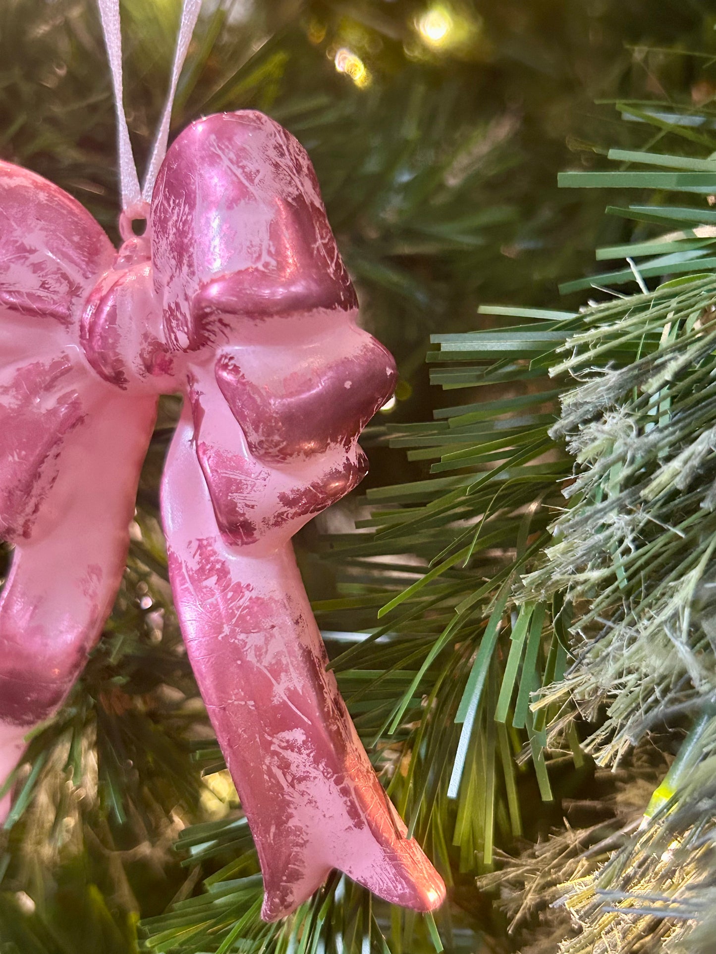 4.25 Inch Pink Plastic Hanging Bow Ornament